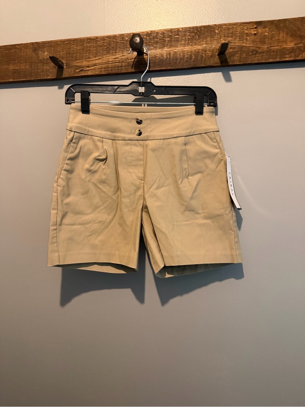 Tribal Khaki High-Rise Pleated Bermuda Shorts